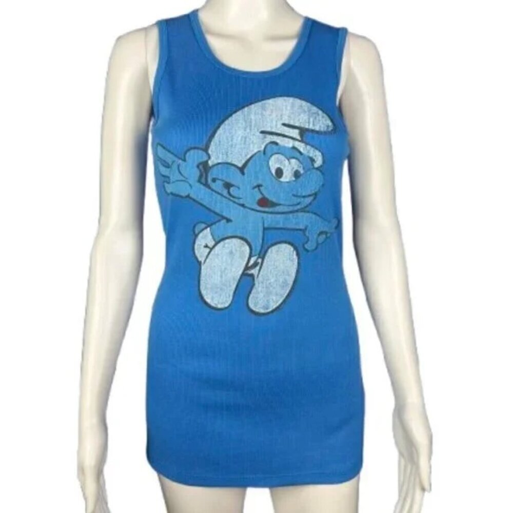 Vintage Junk Food Smurfs Ribbed Tank Top L Rare 90s Cartoon Graphic Tee Type NWT